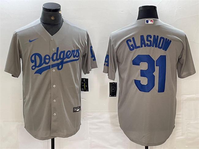 Men's Los Angeles Dodgers #31 Tyler Glasnow Grey Cool Base Stitched Baseball Jersey